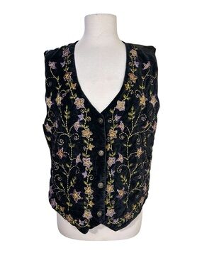 Vintage TanTrums Woman 1X  Embroidered Velvet Vest Ribbon Beaded Boho Cottage